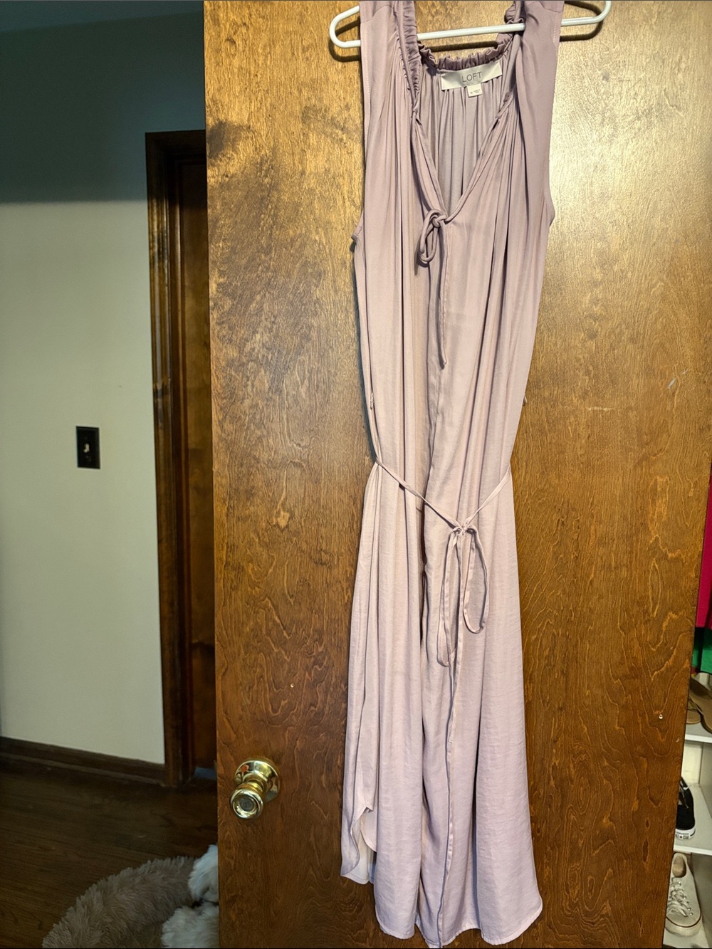 LOFT Lavender Tie-Waist Sleeveless Midi Dress